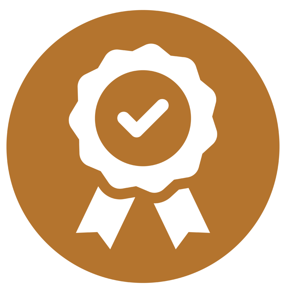 Yellow certification icon.